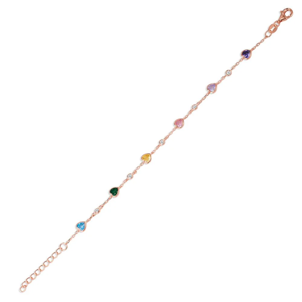 Bracciale Argento Zirconia colorato, 11 pietra rosa dorato Cuore - Image 2