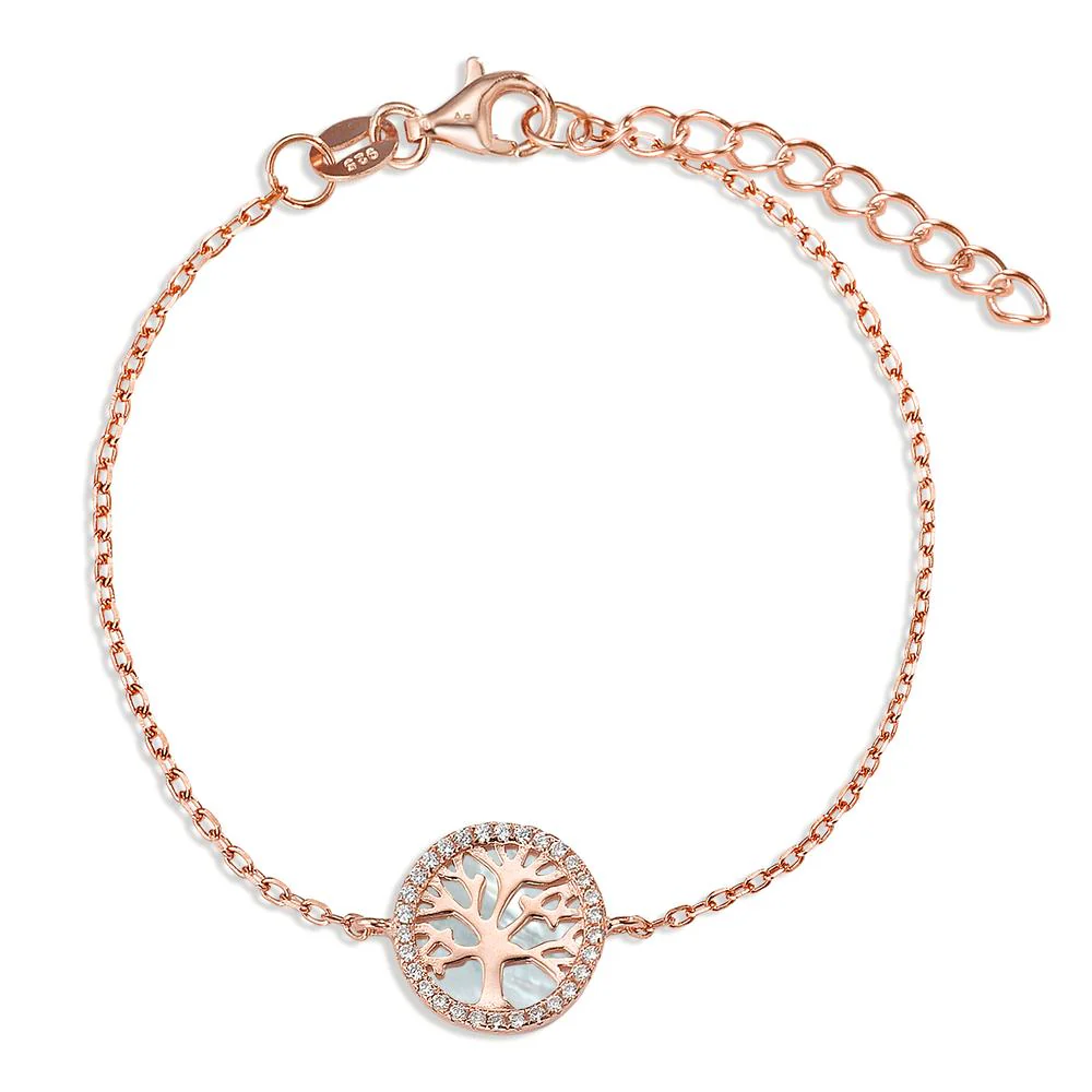 Bracciale Argento Zirconia rosa dorato Madreperla bianco Albero della vita Ø12 mm