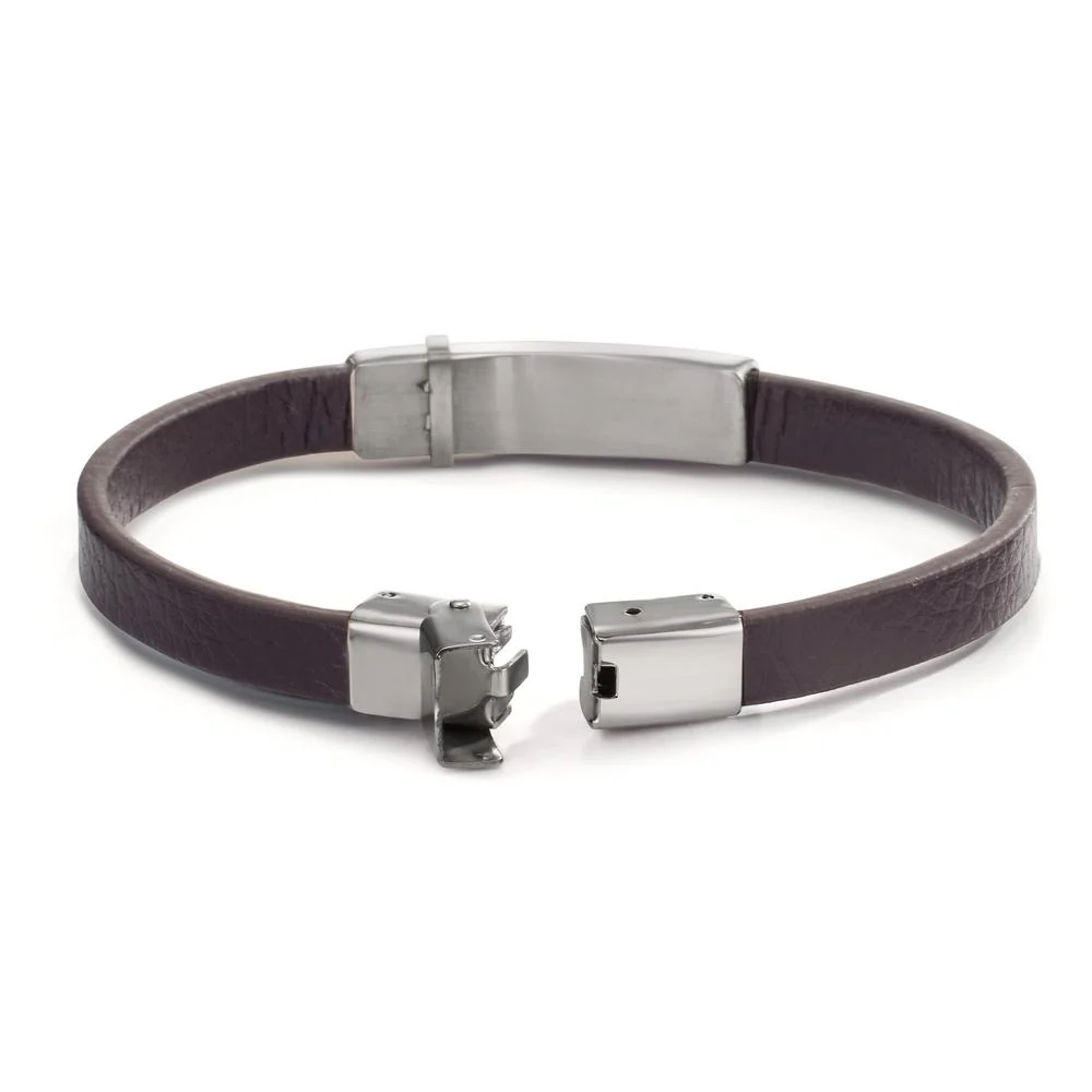 Bracciale con incisione Acciaio inossidabile, Pelle 22 cm - Image 3