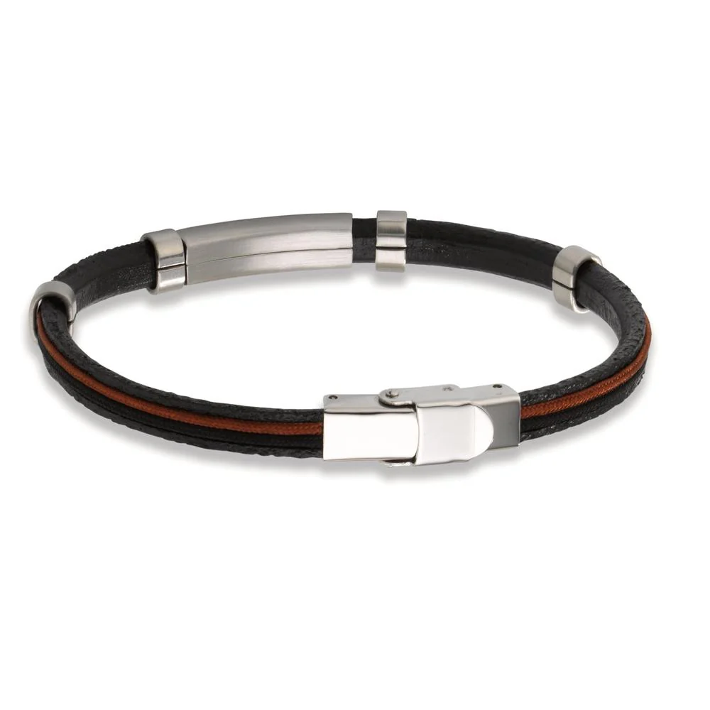 Bracciale con incisione Acciaio inossidabile, Pelle 22 cm - Image 2