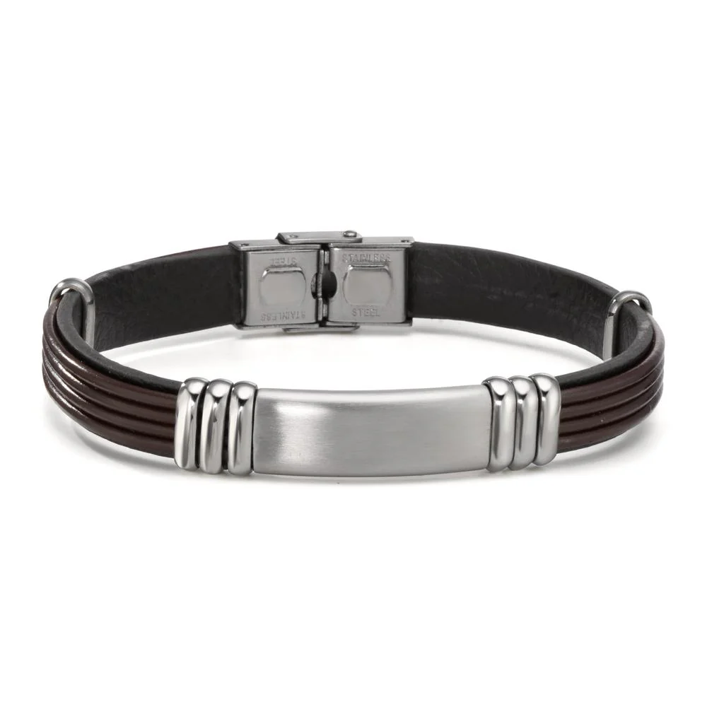 Bracciale con incisione Acciaio inossidabile, Pelle 22 cm