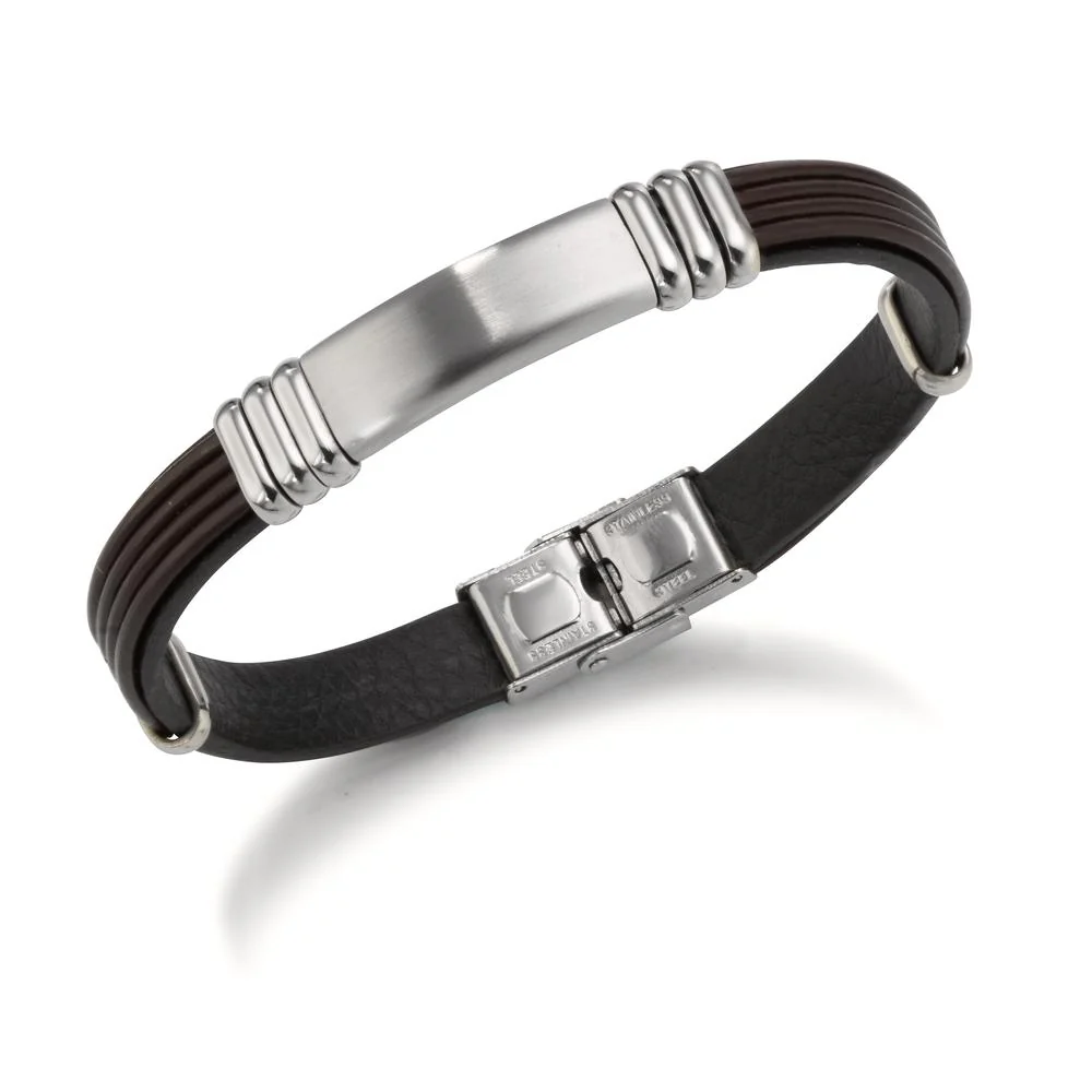 Bracciale con incisione Acciaio inossidabile, Pelle 22 cm - Image 2