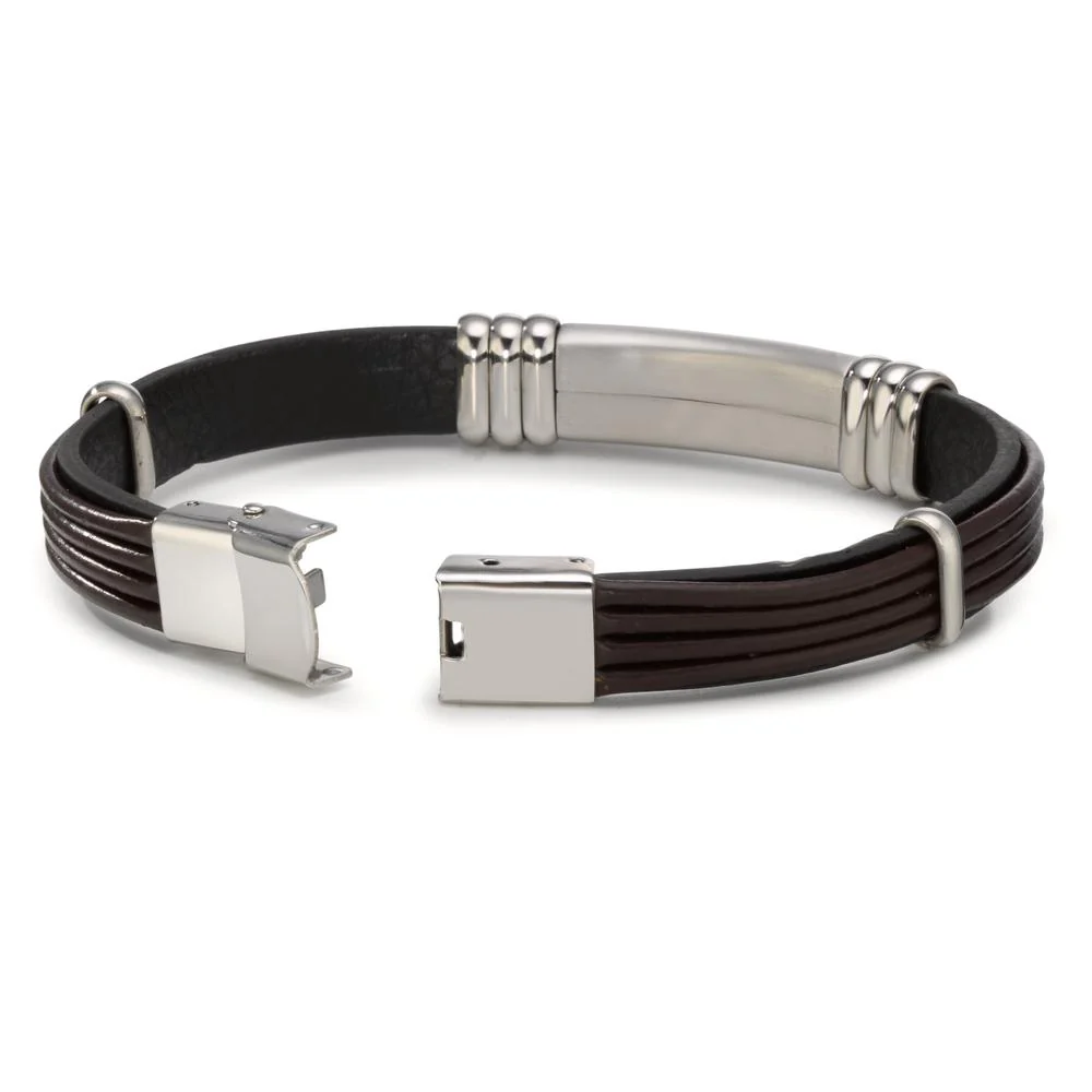 Bracciale con incisione Acciaio inossidabile, Pelle 22 cm - Image 3