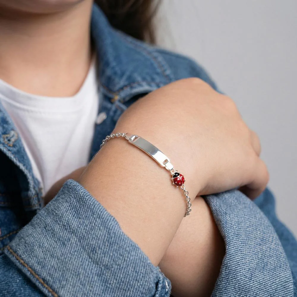 Bracciale con incisione Argento laccato Coccinella 12-14 cm - Image 3