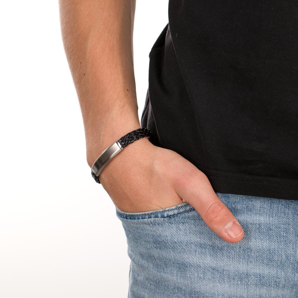 Bracciale con incisione Pelle, Acciaio inossidabile 21 cm - Image 4