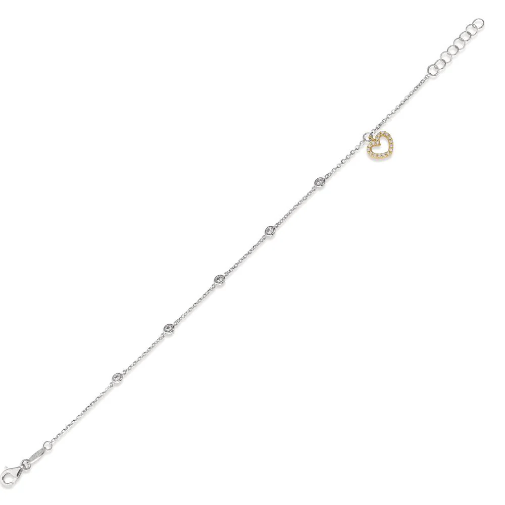 Bracciale Oro bianco 750/18 carati, Oro giallo 750/18 carati Zirconia Cuore 16.5-18.5 cm - Image 2