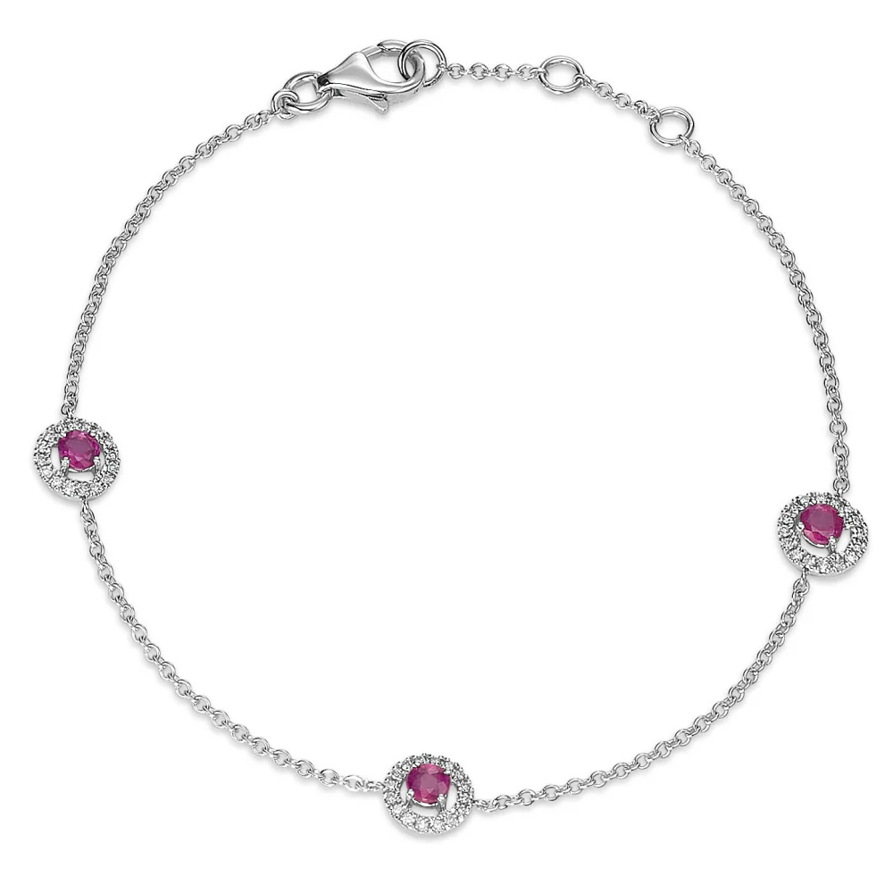 Bracciale Oro bianco 750/18 carati Rubino 0.43 ct, 3 pietra, Diamante 0.13 ct, w-si Ø6.5 mm
