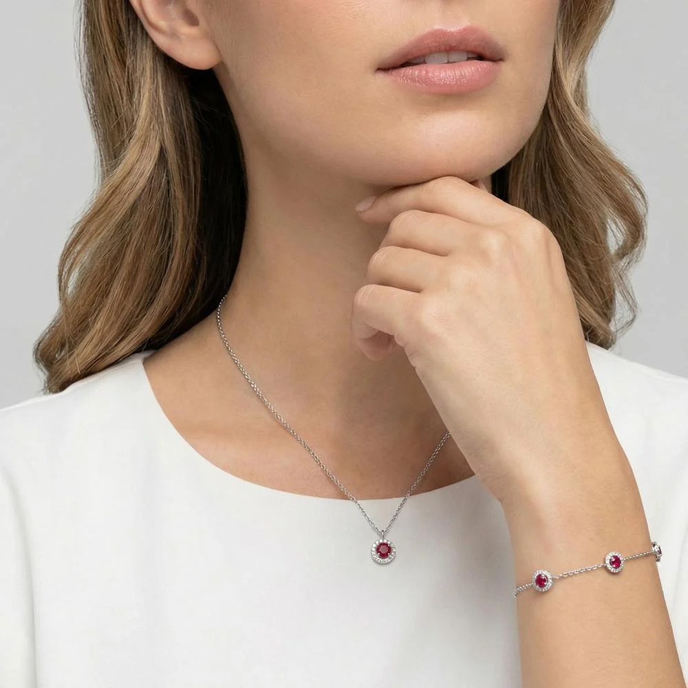 Collana Oro bianco 750/18 carati Rubino 0.17 ct, Diamante 0.06 ct, w-si 40-45 cm Ø6 mm - Image 2