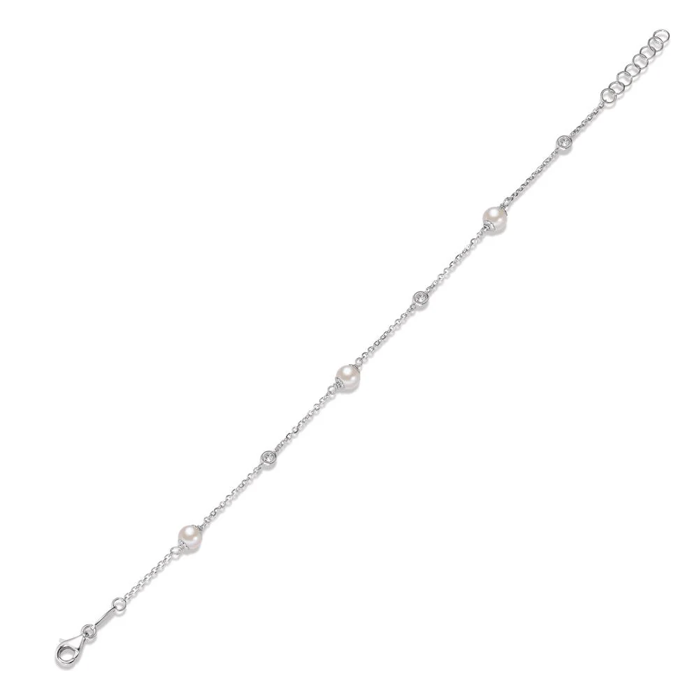 Bracciale Oro bianco 750/18 carati Zirconia 3 pietra Perla coltivata d'acqua dolce bianco, 3 Perla, 4.5 mm 16-18 cm - Image 2