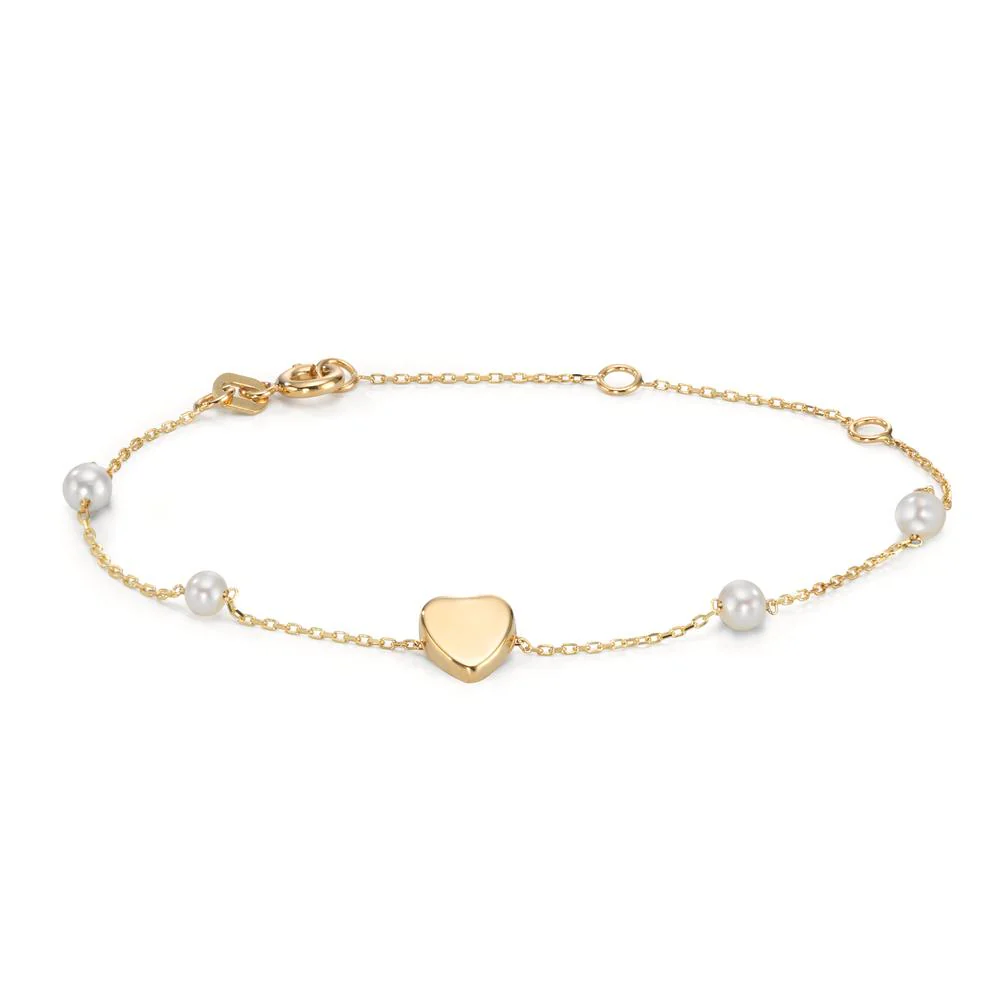Bracciale Oro giallo 585/14 kt Perla coltivata d'acqua dolce, 4 Perla 3-3.5 mm Cuore