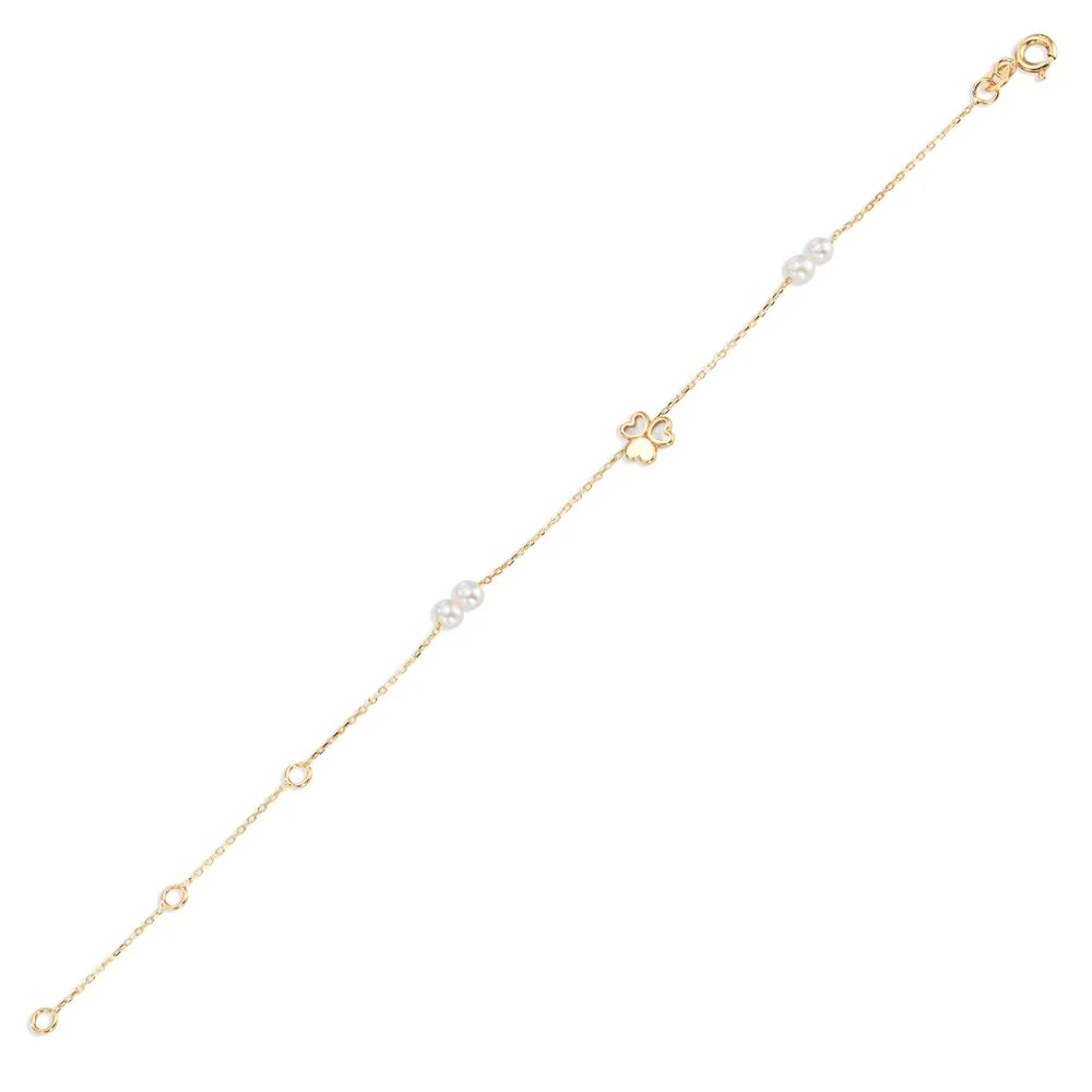 Bracciale Oro giallo 585/14 kt Perla coltivata d'acqua dolce, 4 Perla 3-3.5 mm Trifoglio 12-16 cm - Image 2