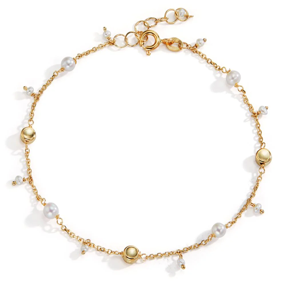 Bracciale Oro giallo 585/14 kt Perla coltivata d'acqua dolce bianco, 11 Perla, 3 mm 18-19.5 cm