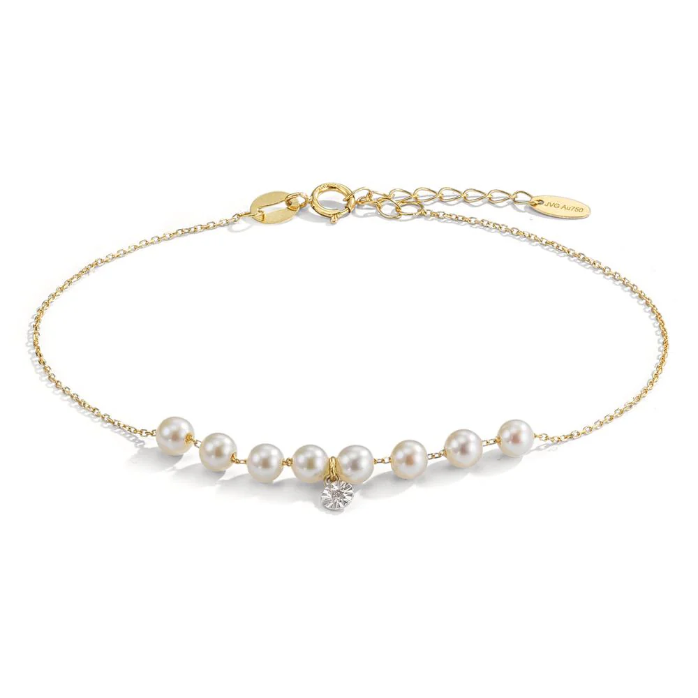 Bracciale Oro giallo 750/18 carati Diamante 0.005 ct, tc-si Perla coltivata d'acqua dolce, 8 Perla 3.5-4 mm