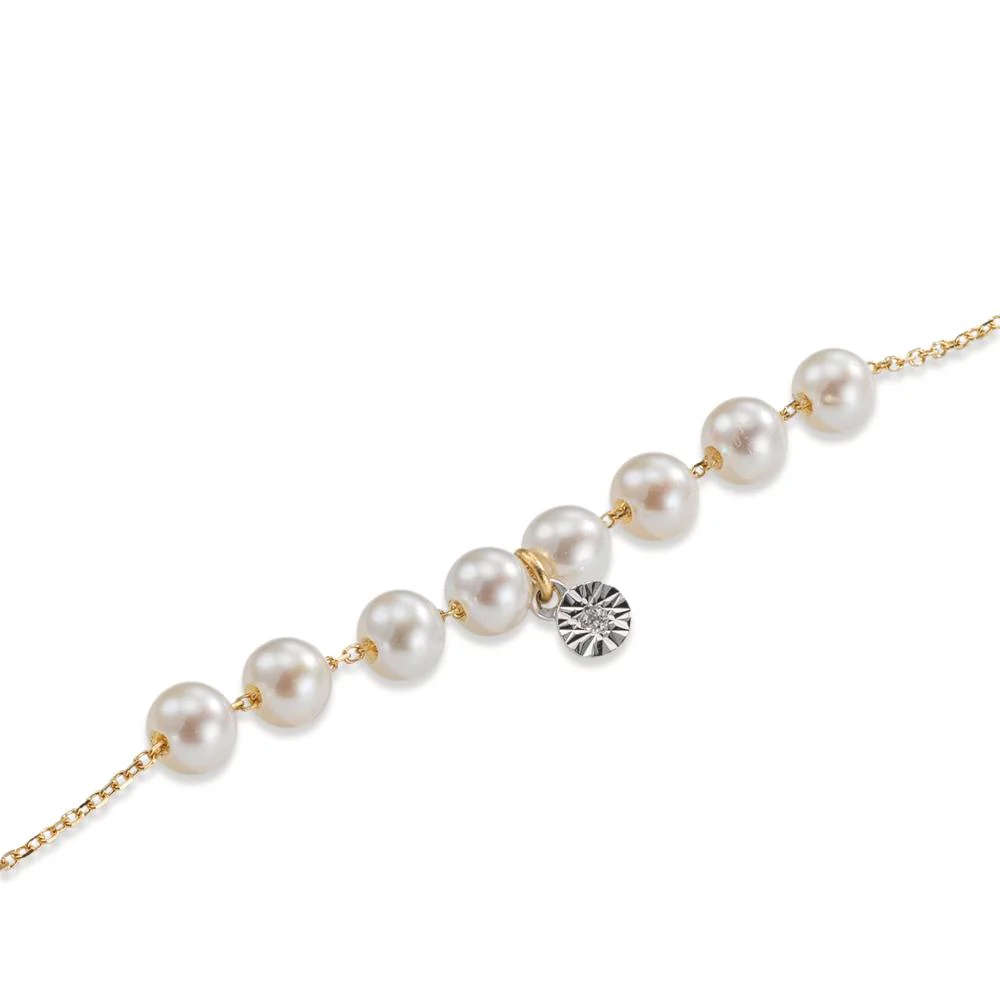 Bracciale Oro giallo 750/18 carati Diamante 0.005 ct, tc-si Perla coltivata d'acqua dolce, 8 Perla 3.5-4 mm - Image 2