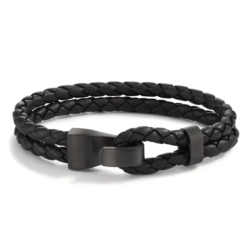 Bracciale Pelle, Acciaio inossidabile grigio rivestimento IP