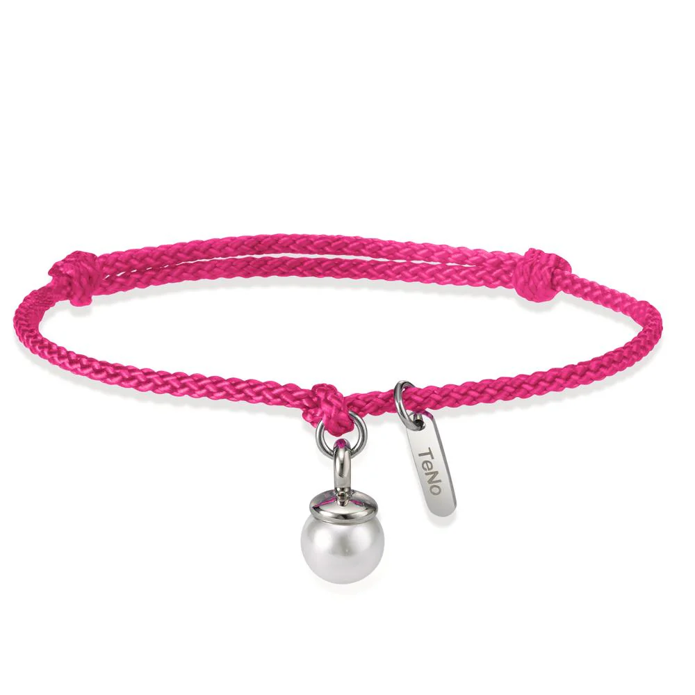 Bracciale Tessile, Acciaio inossidabile Perla di conchiglia bianco, 7 mm Ø7 mm