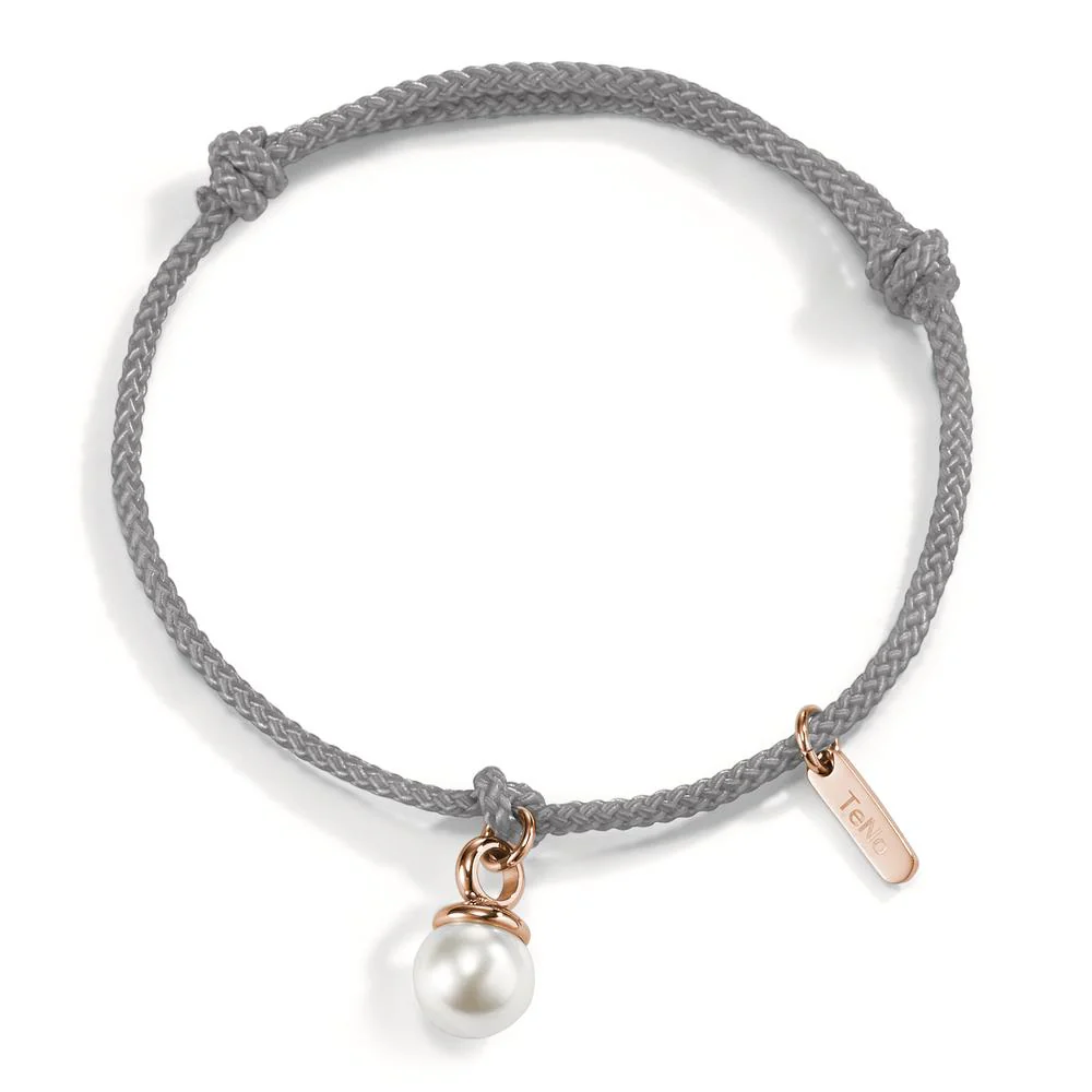 Bracciale Tessile, Acciaio inossidabile rosa rivestimento IP Perla di conchiglia bianco, 7 mm Ø7 mm - Image 2
