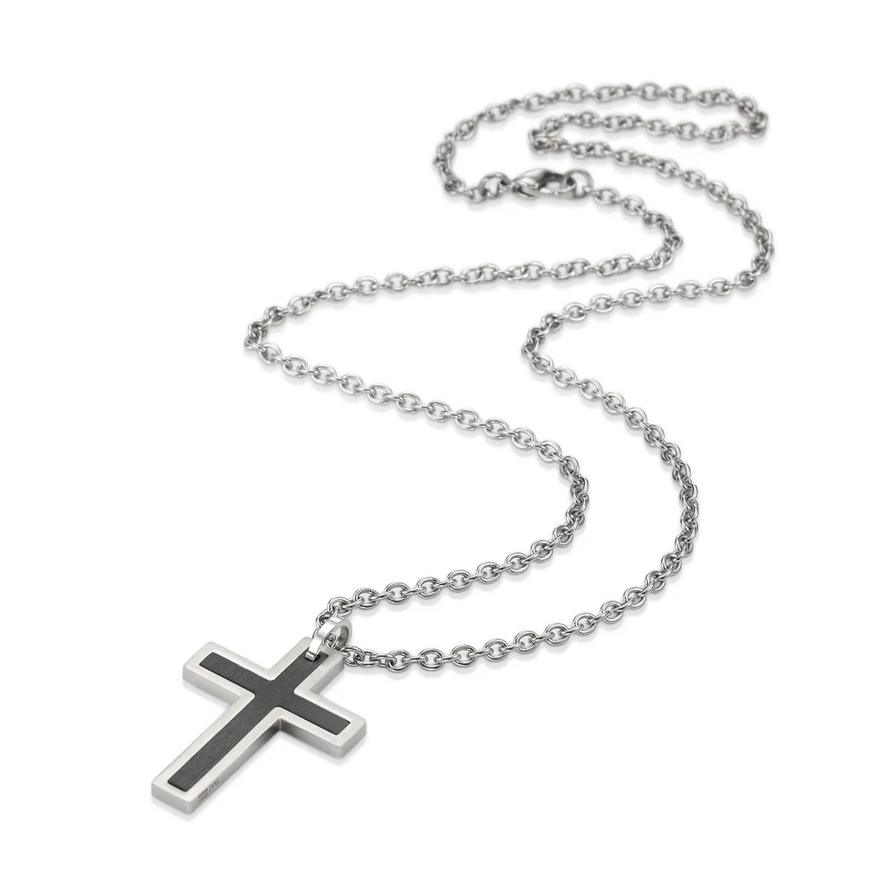 Catena con ciondolo Acciaio inossidabile, Carbonio Croce 55 cm - Image 2