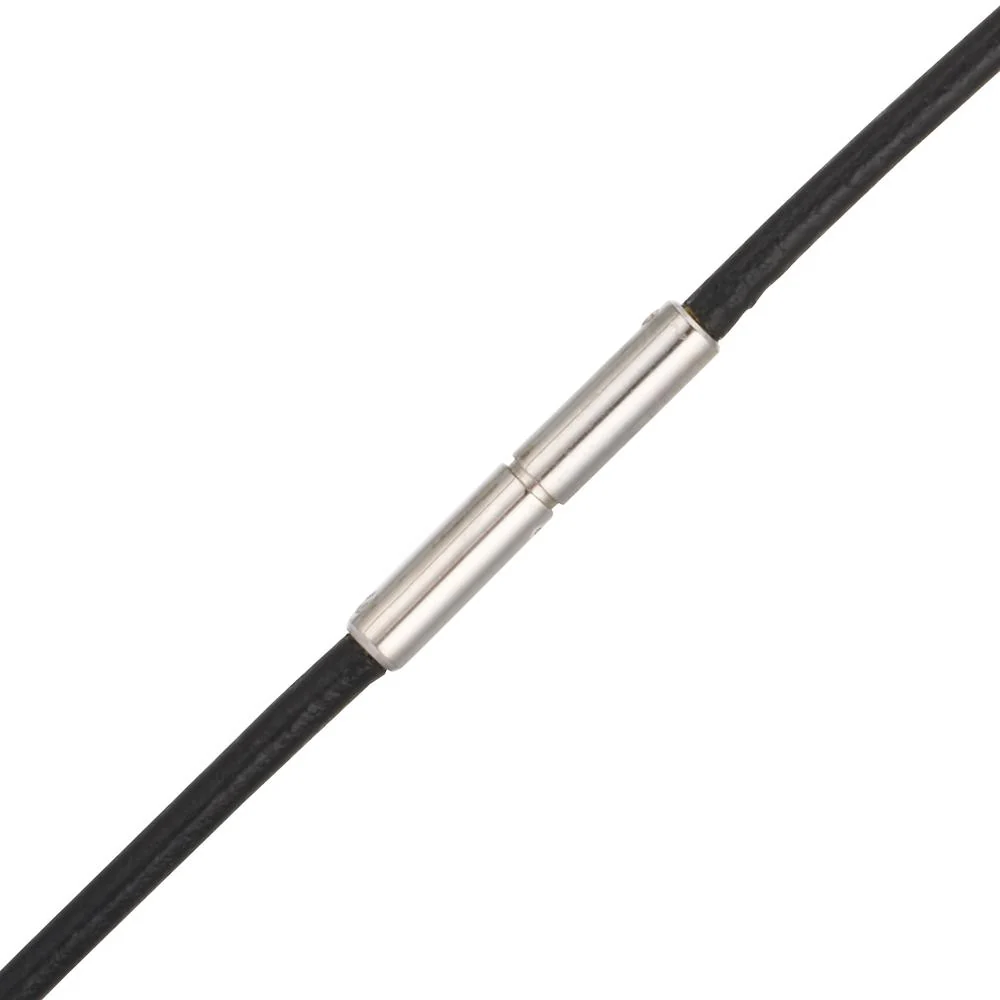 Catena con ciondolo Acciaio inossidabile, Pelle Zirconia nero Bussola 50 cm Ø18 mm - Image 2