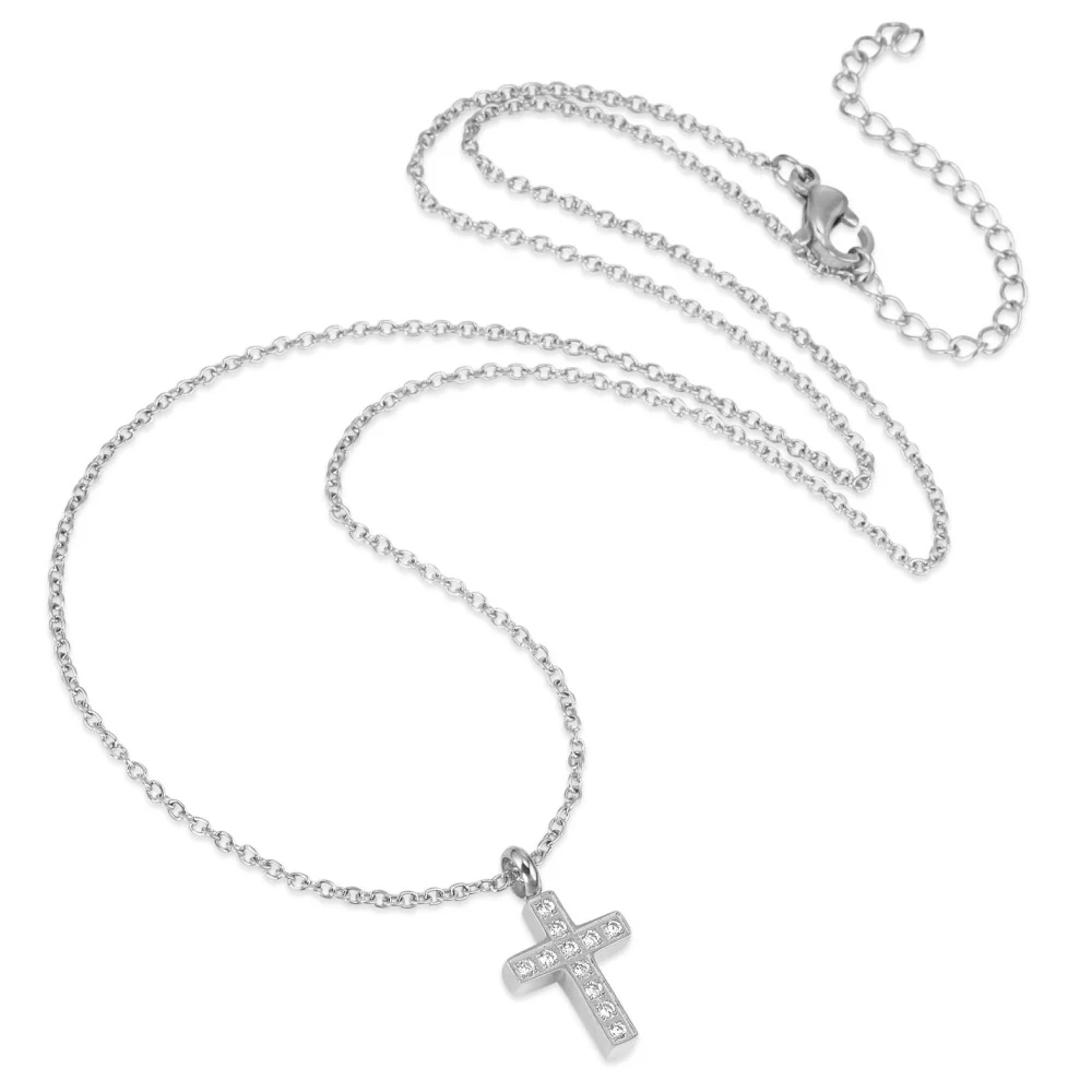 Catena con ciondolo Acciaio inossidabile Zirconia 11 pietra Croce 45-50 cm - Image 2