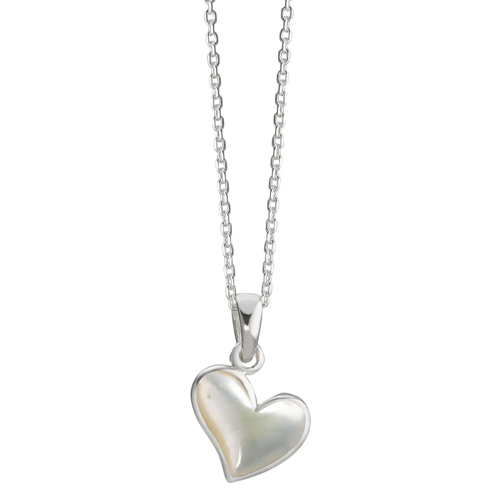Catena con ciondolo Argento Madreperla bianco Cuore 38-40 cm