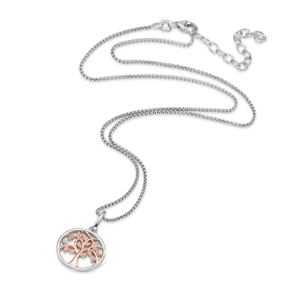 Catena con ciondolo Argento Zirconia 14 pietra rosa dorato Albero della vita 42-47 cm Ø17 mm - Image 2