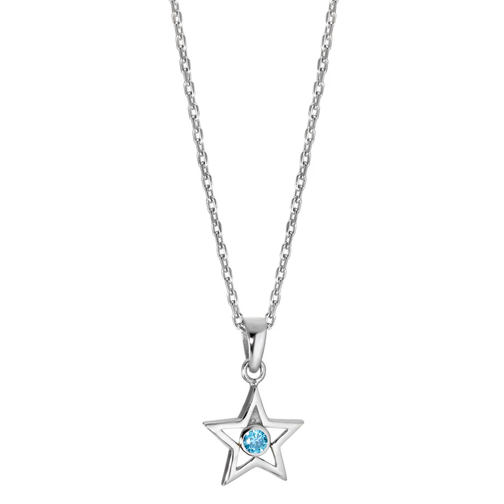 Catena con ciondolo Argento Zirconia Azzurro rodiato Stella 38-40 cm Ø10 mm