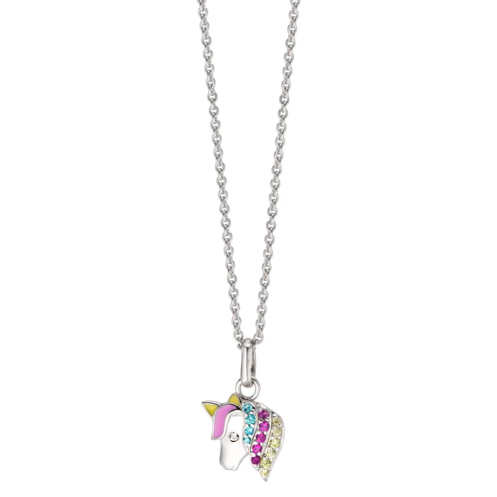 Catena con ciondolo Argento Zirconia colorato rodiato Cavallo 36-38 cm
