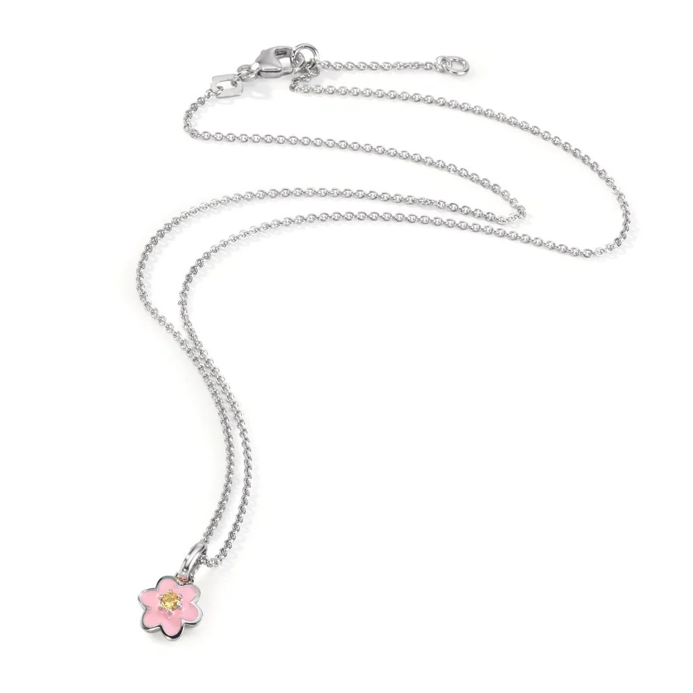 Catena con ciondolo Argento Zirconia giallo rodiato Fiore 36-38 cm - Image 3
