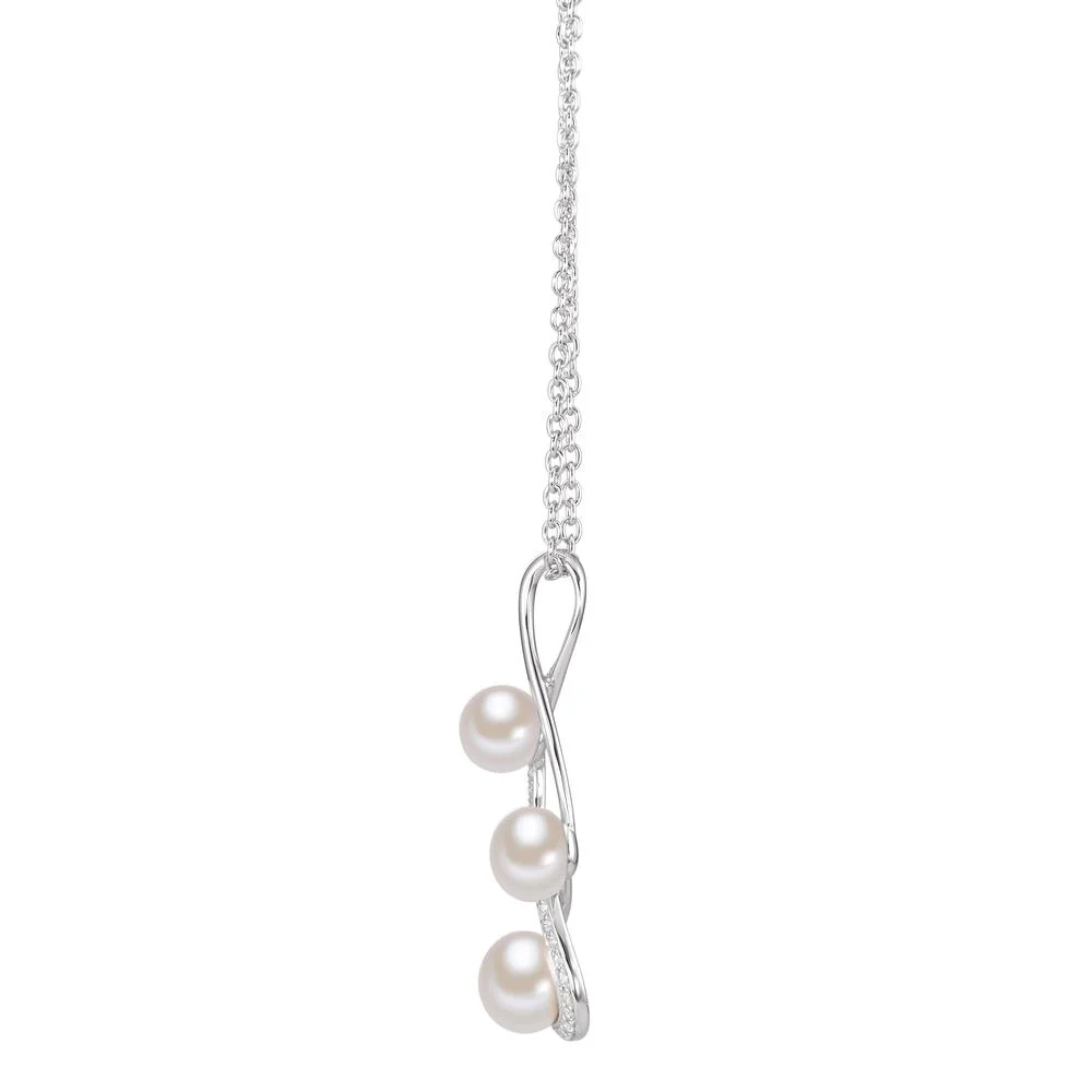 Catena con ciondolo Argento Zirconia Perla coltivata d'acqua dolce bianco, 3 Perla 45 cm - Image 5