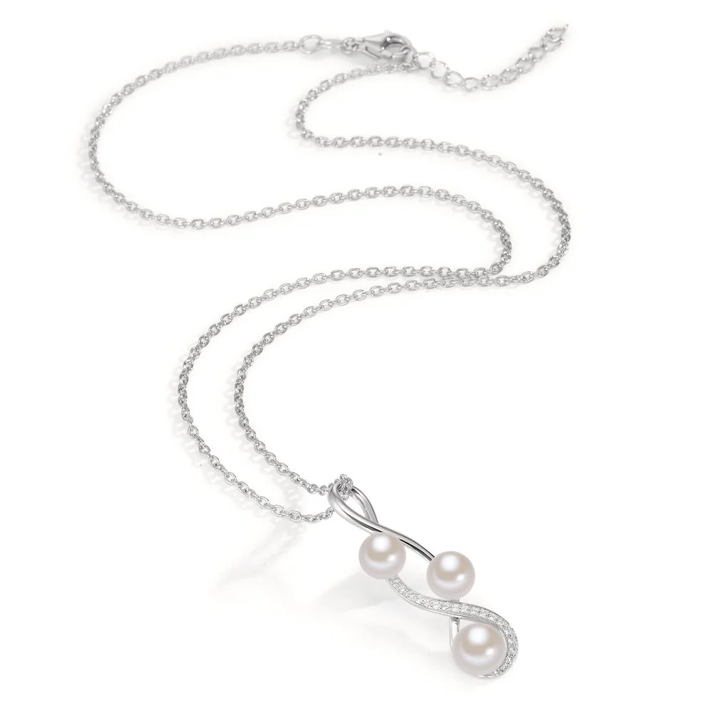 Catena con ciondolo Argento Zirconia Perla coltivata d'acqua dolce bianco, 3 Perla 45 cm - Image 6