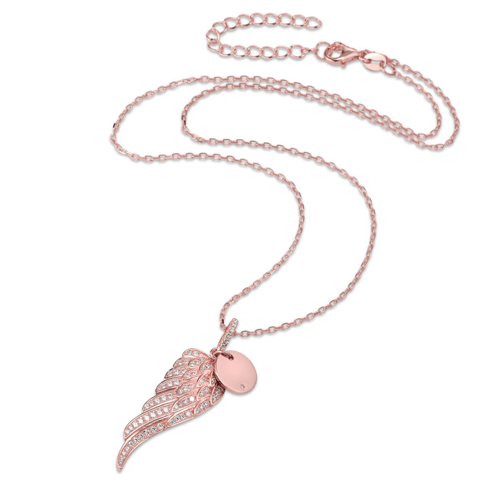 Catena con ciondolo Argento Zirconia rosa dorato Ala 40-45 cm - Image 3
