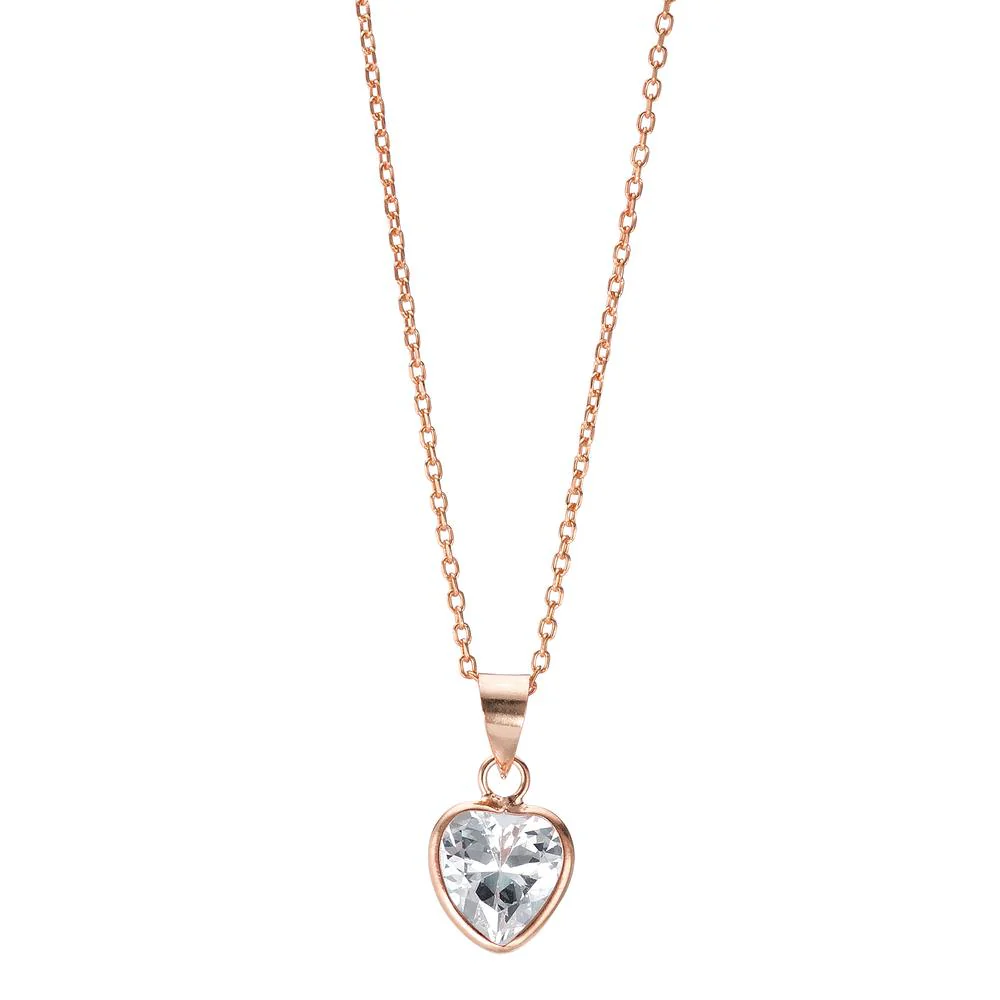 Catena con ciondolo Argento Zirconia rosa dorato Cuore 38-40 cm Ø8 mm