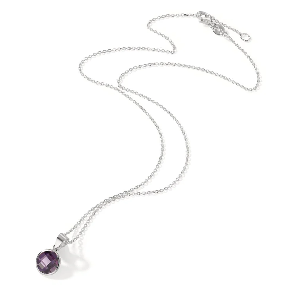 Catena con ciondolo Argento Zirconia Viola 40-42 cm Ø8 mm - Image 2