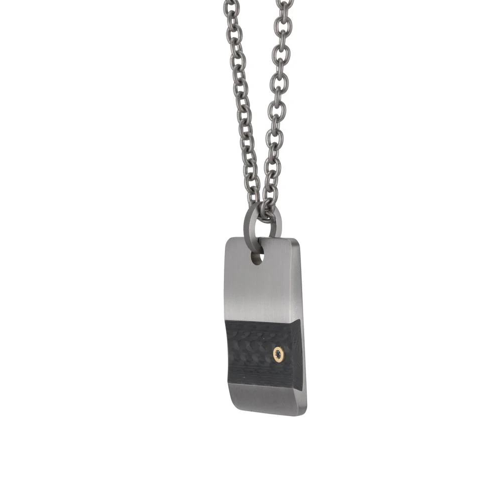 Catena con ciondolo Carbonio, Titanio, Oro giallo 750/18 carati Diamante nero, 0.02 ct 55 cm - Image 2