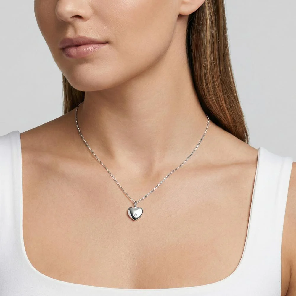 Catena con ciondolo Oro bianco 750/18 carati Diamante 0.02 ct, w-si Cuore 45 cm - Image 2