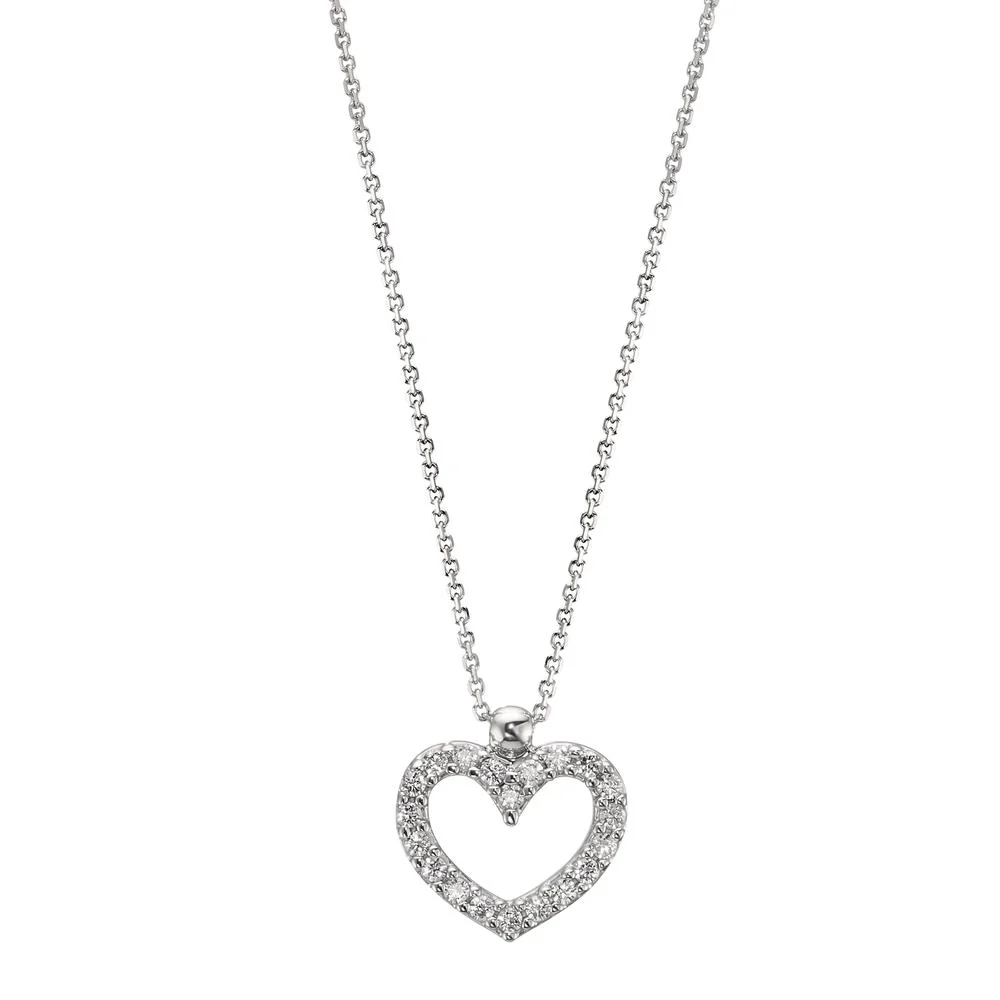 Catena con ciondolo Oro bianco 750/18 carati Zirconia 19 pietra Cuore 40-42 cm Ø11 mm