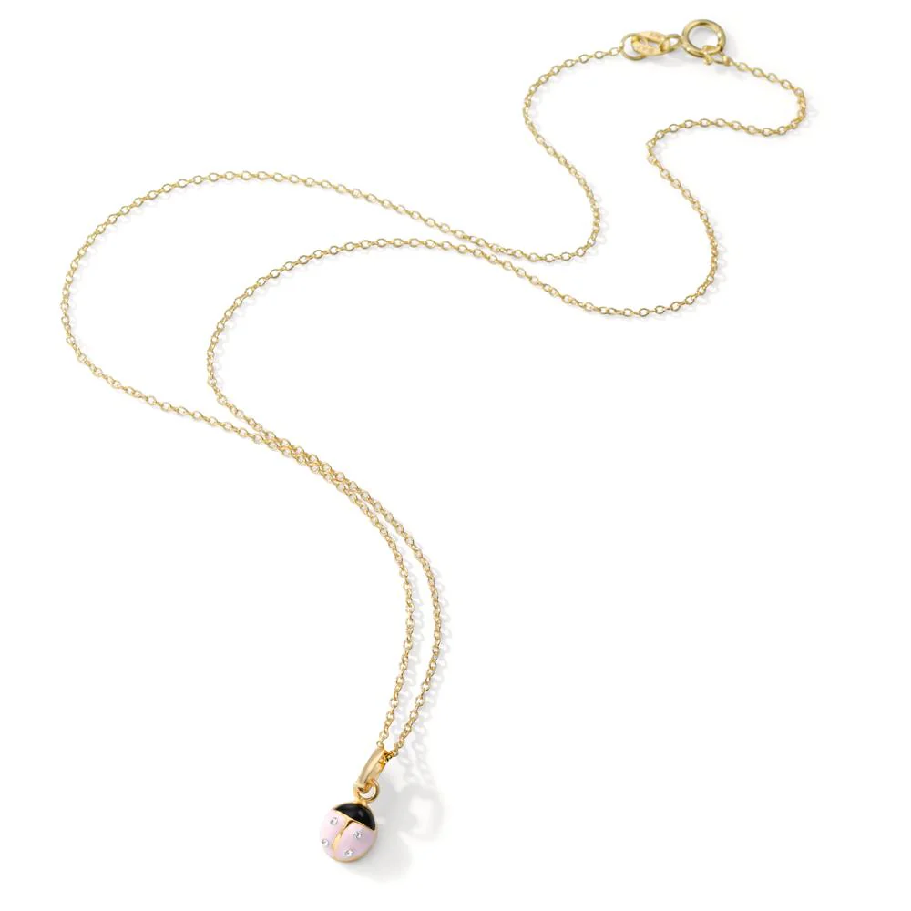 Catena con ciondolo Oro giallo 375/9K Zirconia 4 pietra smaltato Coccinella 36 cm Ø5.5 mm - Image 2