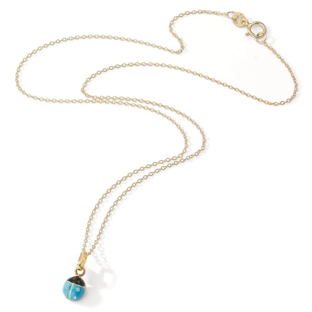 Catena con ciondolo Oro giallo 375/9K Zirconia 4 pietra smaltato Coccinella 36 cm Ø5.5 mm - Image 2