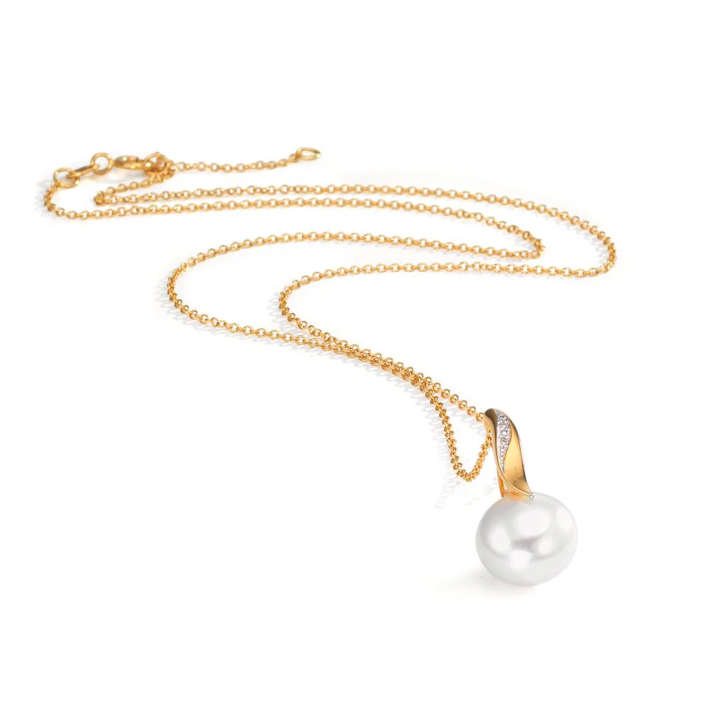 Catena con ciondolo Oro giallo 750/18 carati, Oro bianco 750/18 carati Diamante bianco, 0.01 ct, 2 pietra, [Brillant], w-si Perla coltivata d'acqua dolce bianco, 10 mm 40-42 cm - Image 3