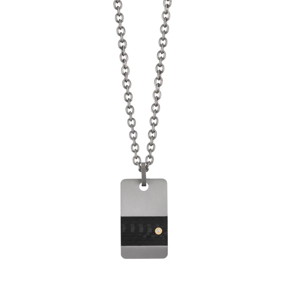 Catena con ciondolo Titanio, Carbonio, Oro giallo 750/18 carati Diamante 0.02 ct, w-si 50 cm