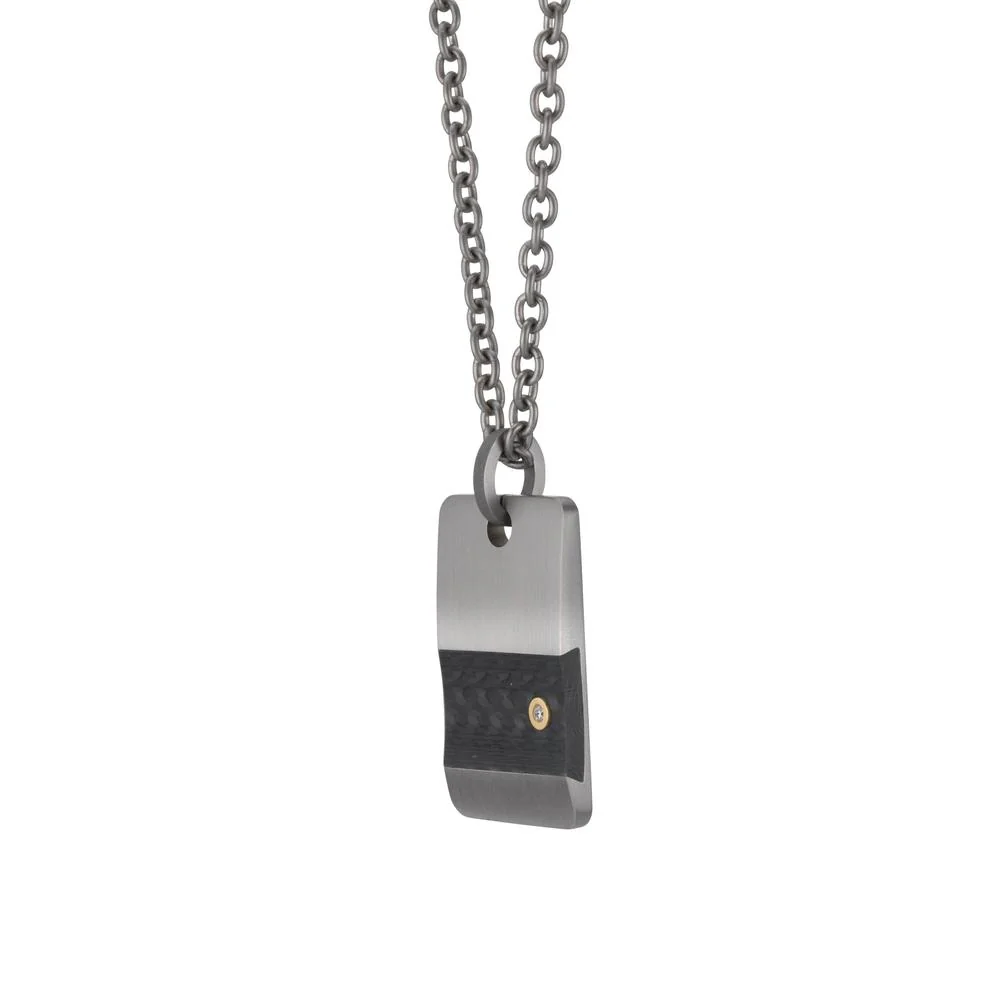 Catena con ciondolo Titanio, Carbonio, Oro giallo 750/18 carati Diamante 0.02 ct, w-si 50 cm - Image 2