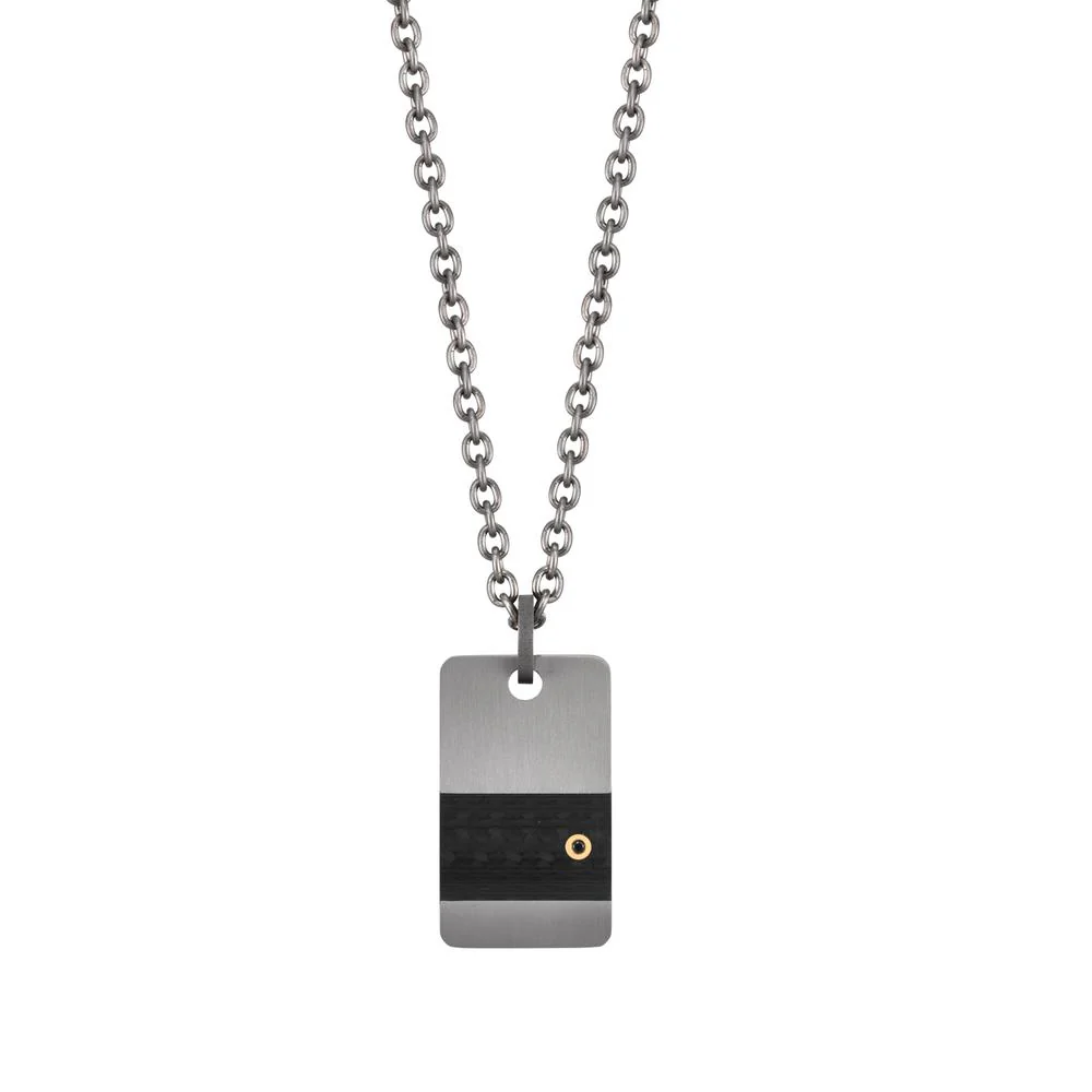 Catena con ciondolo Titanio, Carbonio, Oro giallo 750/18 carati Diamante nero, 0.02 ct 50 cm