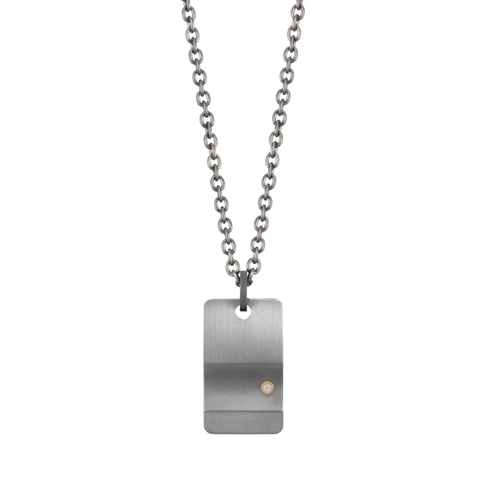Catena con ciondolo Titanio, Oro giallo 750/18 carati Diamante 0.02 ct, w-si 50 cm
