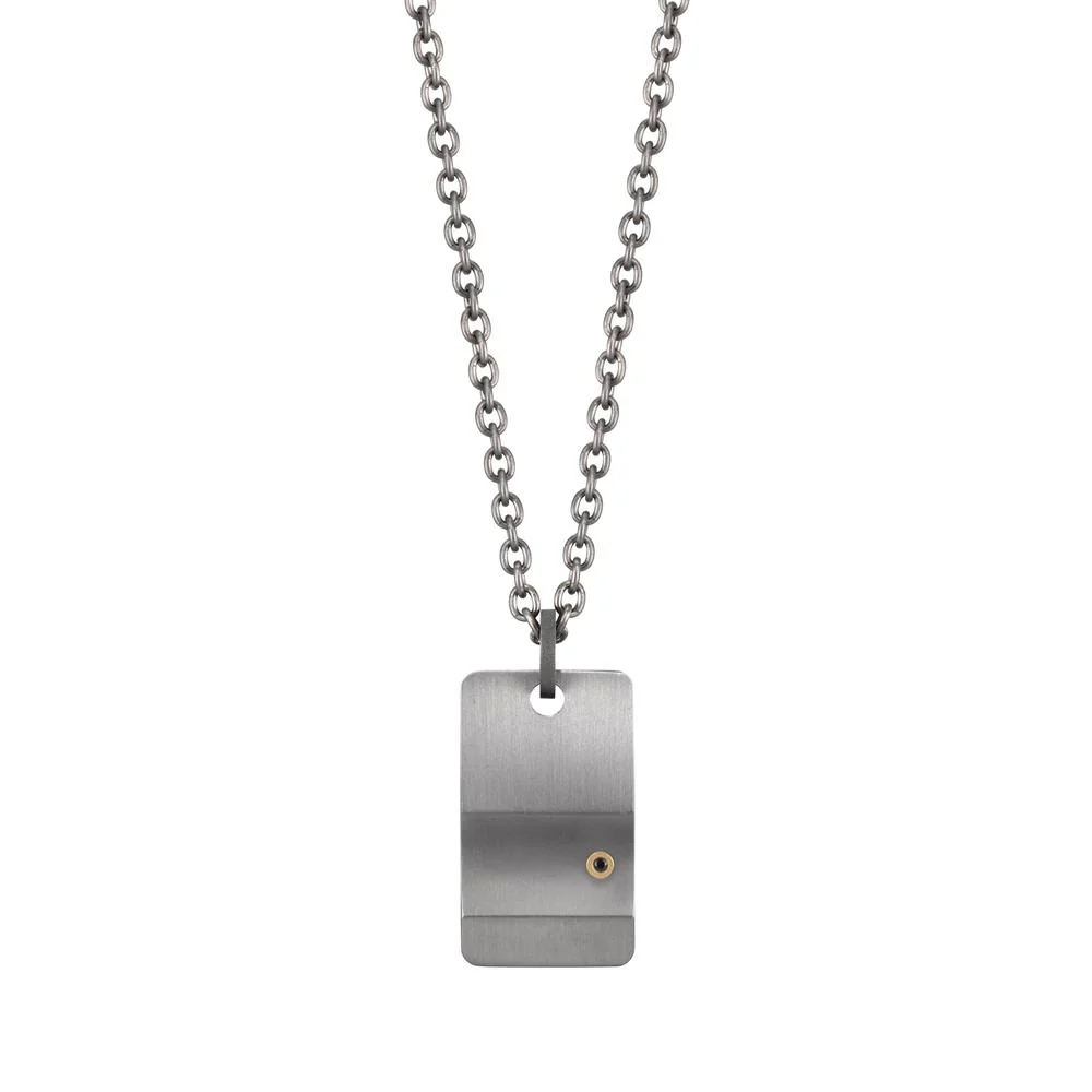 Catena con ciondolo Titanio, Oro giallo 750/18 carati Diamante nero, 0.02 ct 55 cm