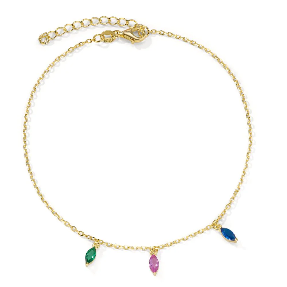 Cavigliera Argento Zirconia 3 pietra giallo dorato 23-27 cm - Image 2