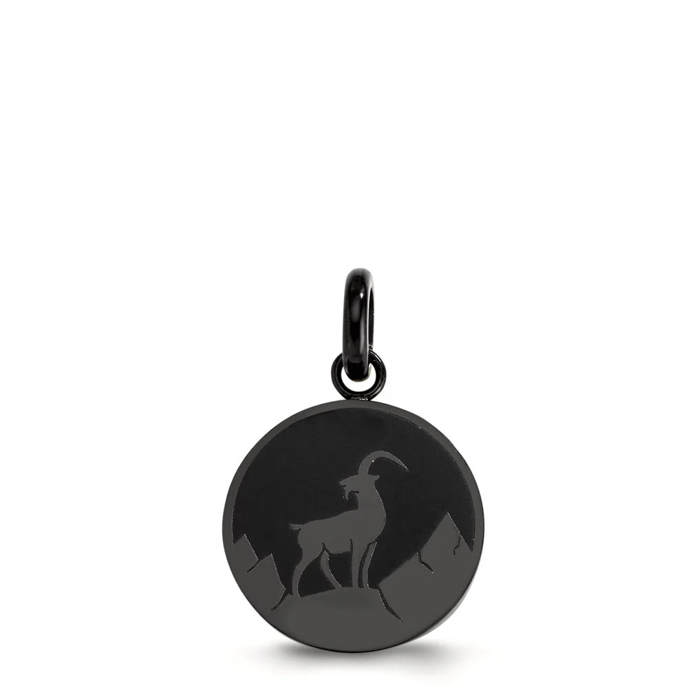 Ciondolo Acciaio inossidabile nero rivestimento IP Capricorno Ø18 mm
