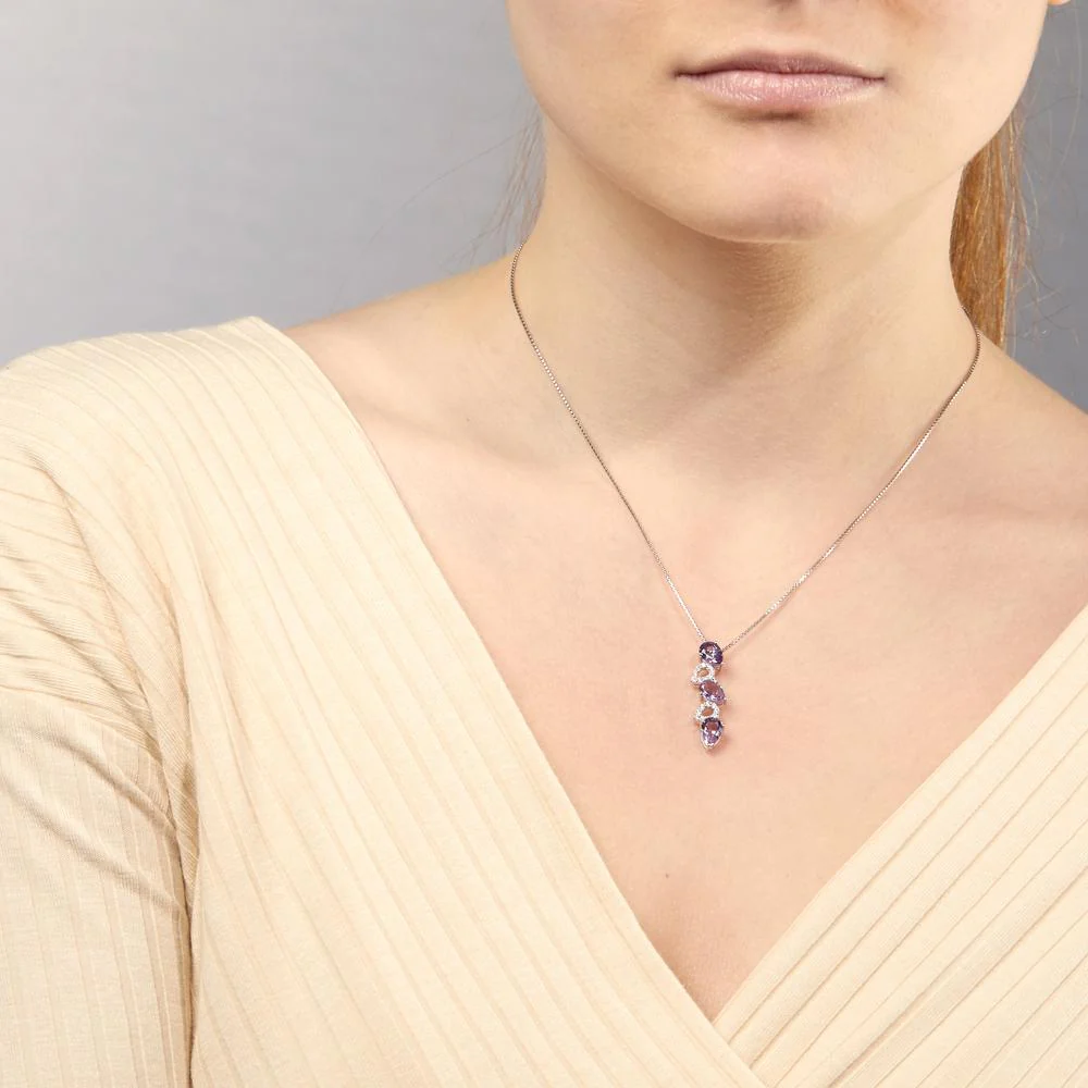 Ciondolo Argento Ametista Viola, 21 pietra, Zirconia rodiato - Image 2