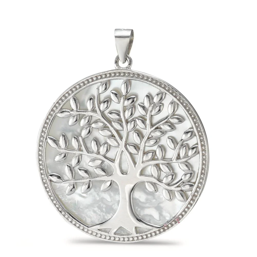 Ciondolo Argento rodiato Madreperla bianco Albero della vita Ø32 mm