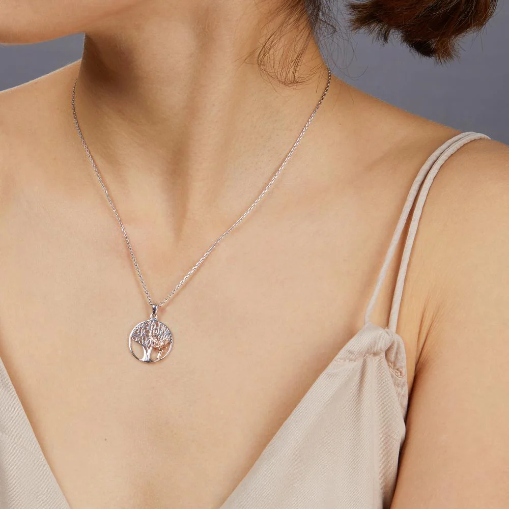 Ciondolo Argento rosa dorato Albero della vita Ø18 mm - Image 2